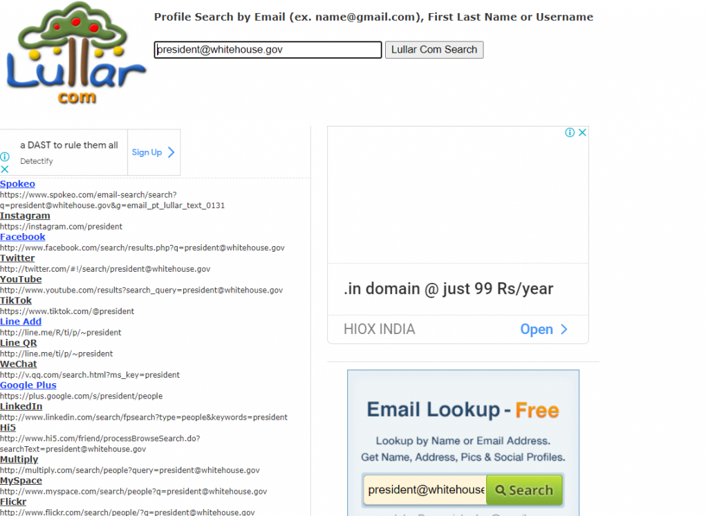 lullar reverse email lookup search