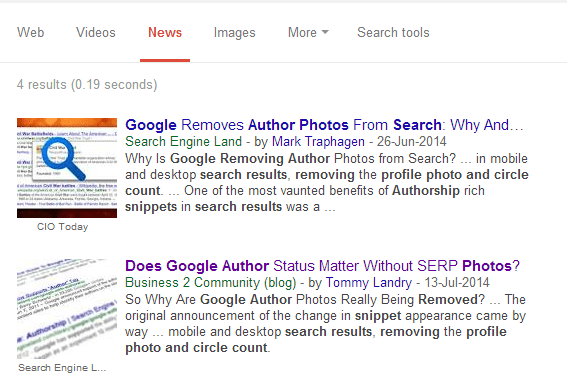 Google News results in Google