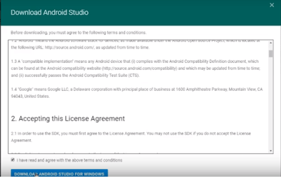 Accept licence agreement for downloading android studio 3