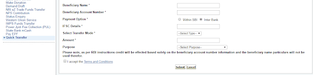 Quick Transfer Money Online in SBI Personal Banking Website to Another Bank