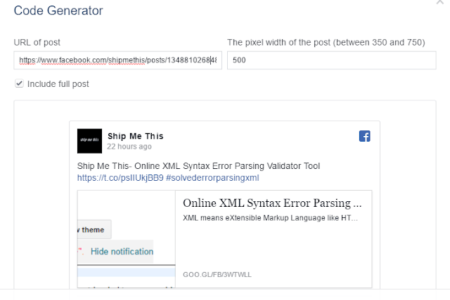 Code generator from facebook for embedded posts
