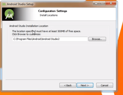 Configuration settings choose android studio installation location