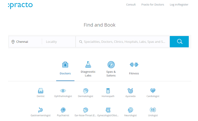 Practo Website homepage