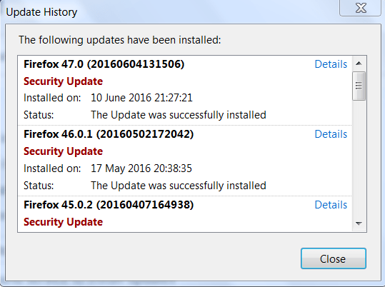 Security update check of Firefox
