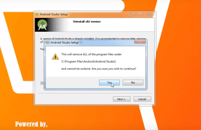 Uninstall older versions of Android Studio continue yes