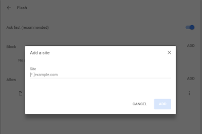 add a site in chrome to enable flash to play
