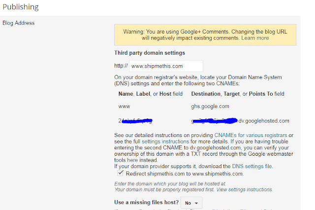 blogspot hosting provide cname and nameserver