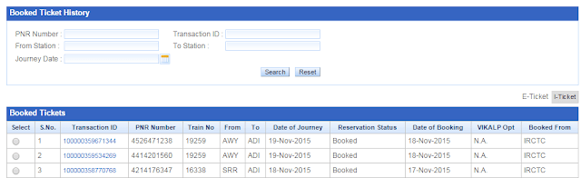 booked ticket history