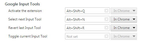 google input tools keyboard shortcuts