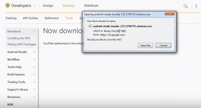 open the binary file android studio bundle for windows