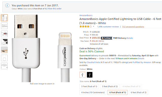 Apple USB Lightning Charging Cable Amazon
