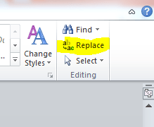 replace button in Microsoft word
