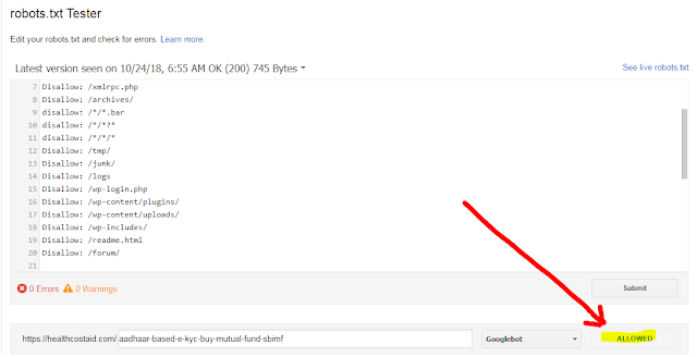 robot txt tester in crawl errors