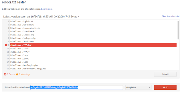 Crawl errors checker - Robot.txt Tester in google search console