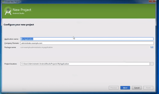 select next to start the new project in Android Studio under configure your new project