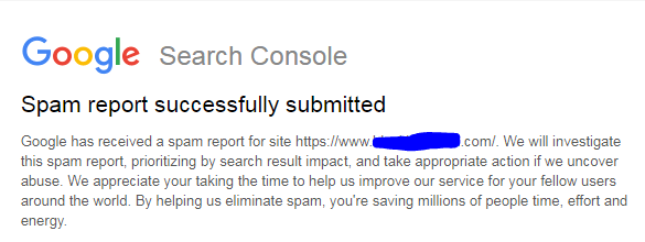 spamBreportBsubmittedBsuccessfullyBemailBmessageBfromBGoogle
