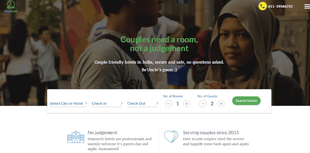 Stay Uncle homepage with text Couple friendly hotels in India, secure and safe, no questions asked.