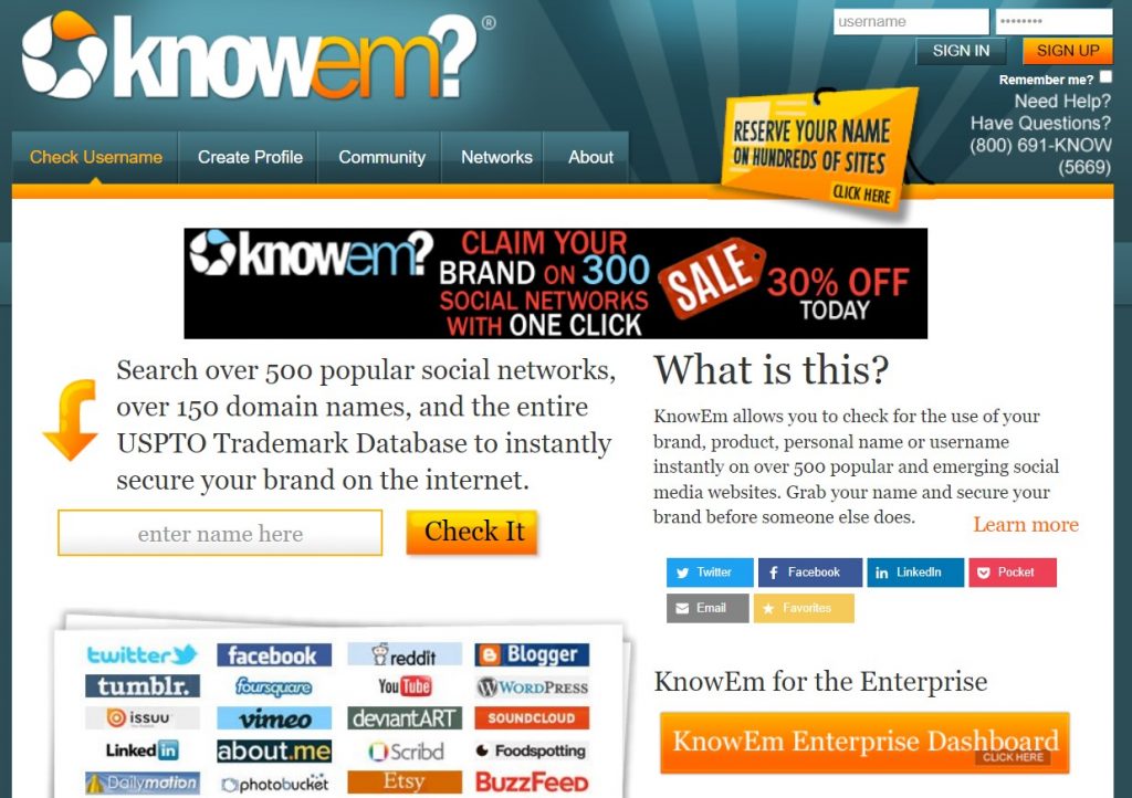 knowem username lookup social networks