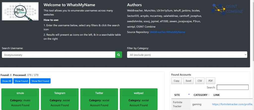 whatsmyname username enumerator