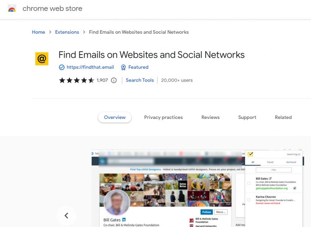 findthat chrome extension for social networks search