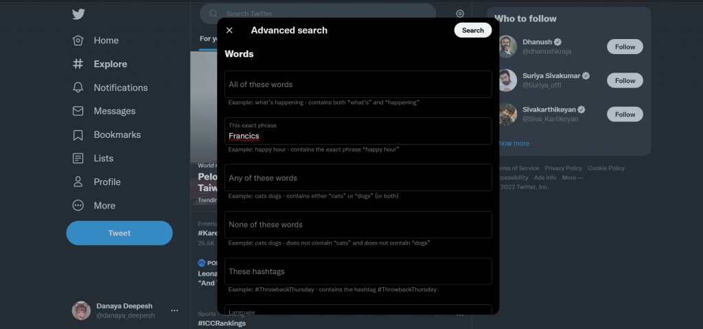 Twitter advanced search 