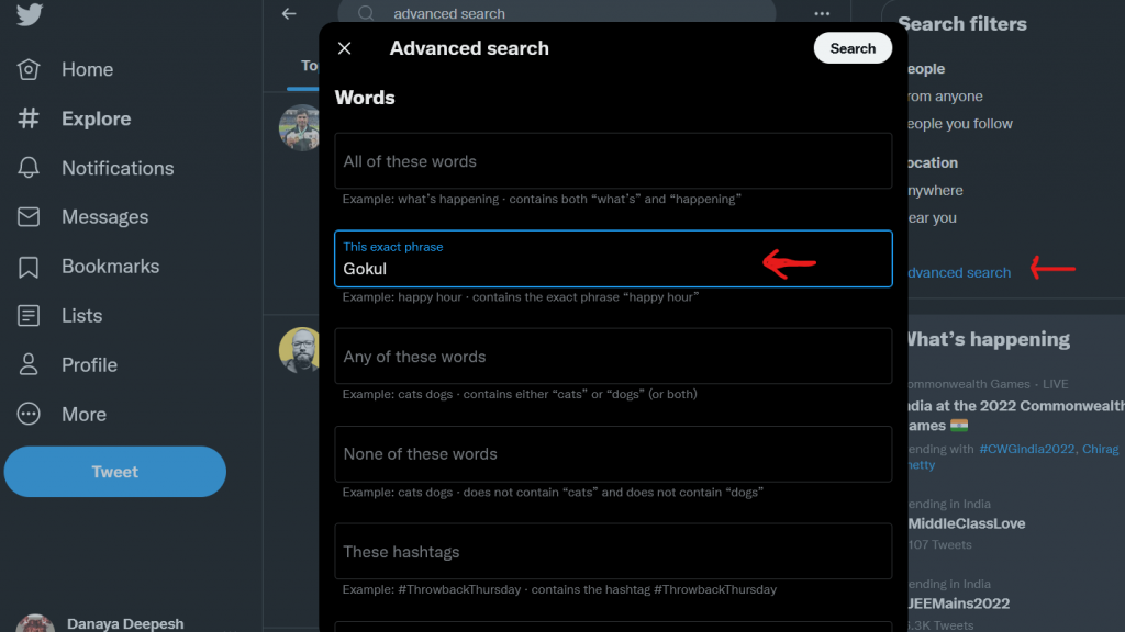Twitter Advanced Search is best tool to find peoples