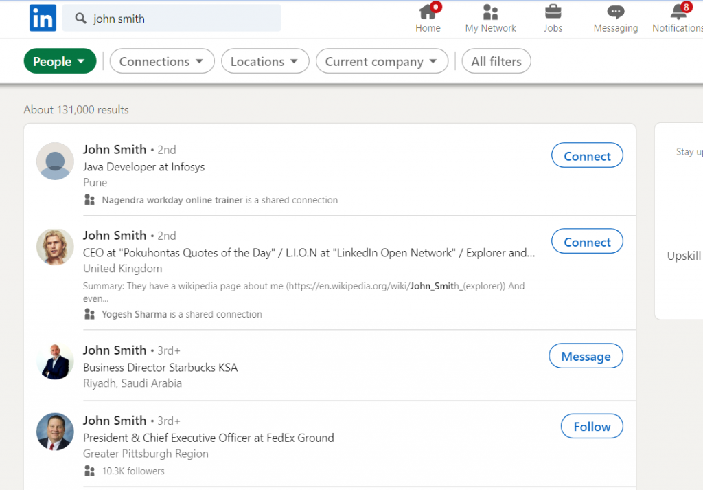 people search in LinkedIn