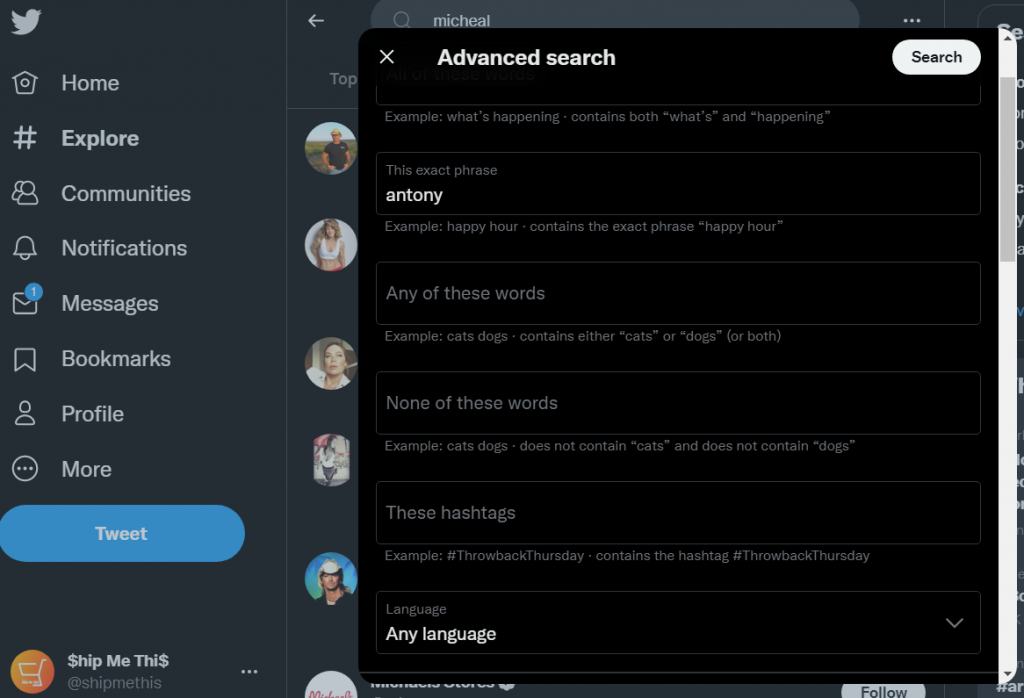 twitter advanced search