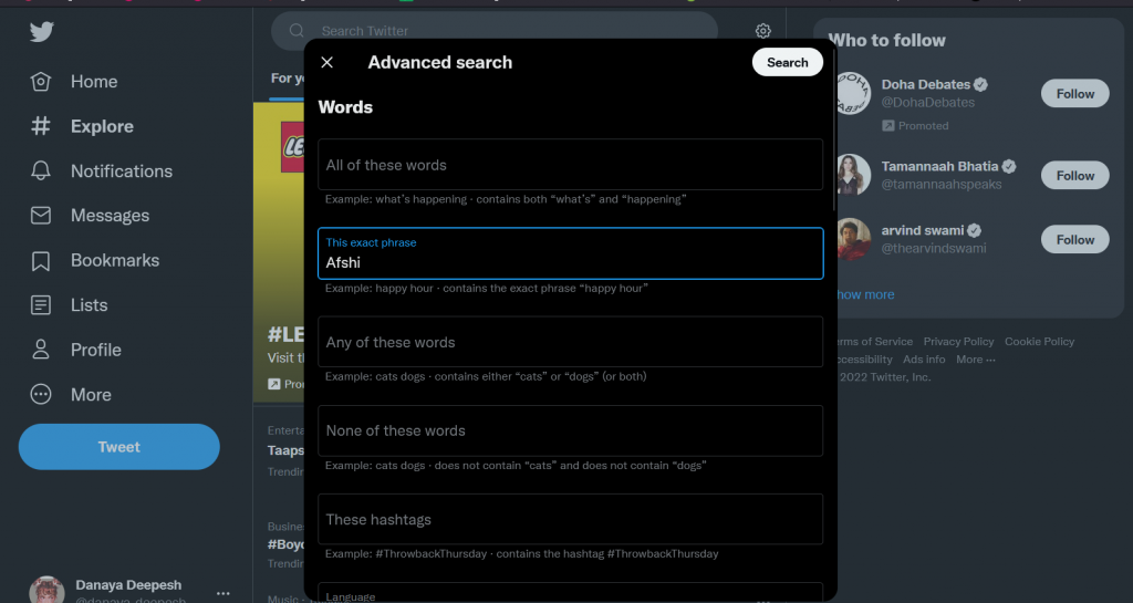 twitter advanced search box